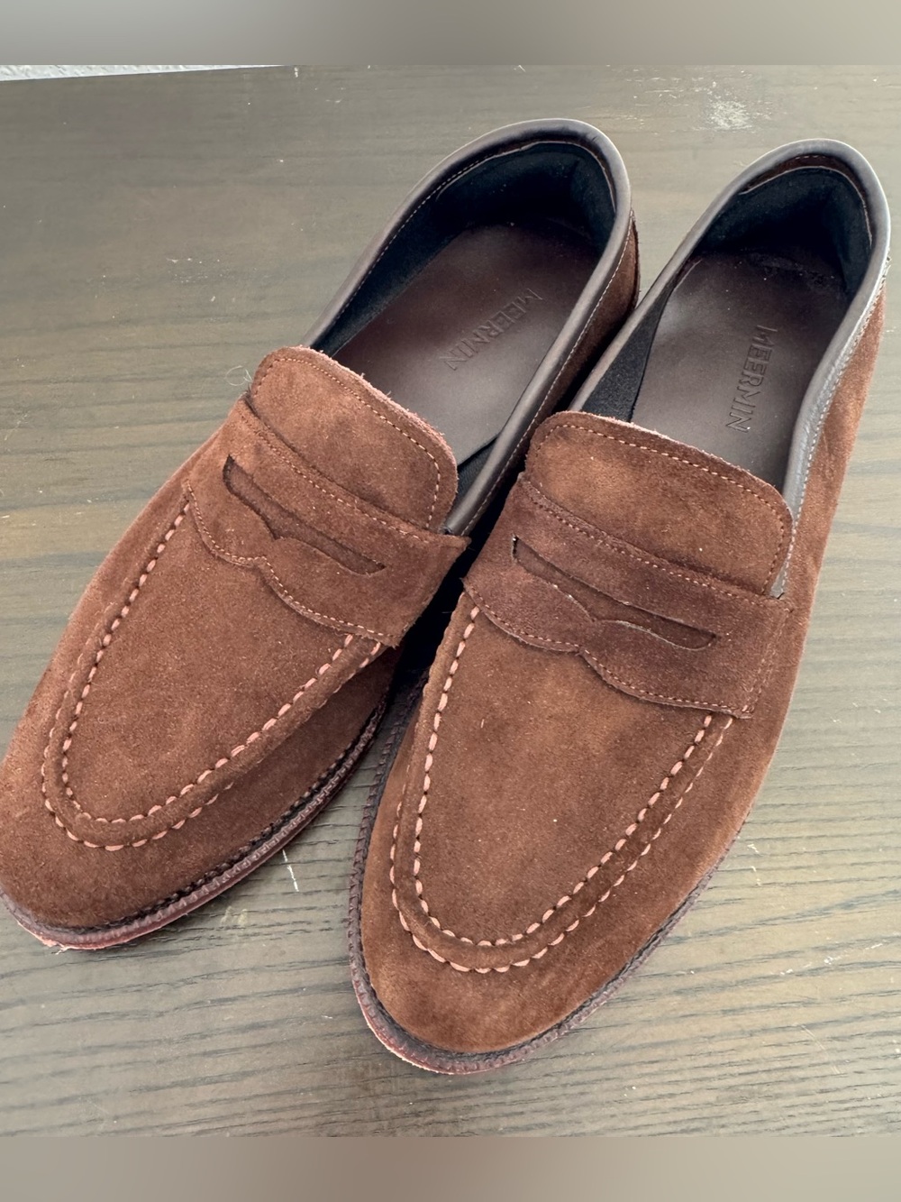 Meermin Brown Suede Penny Loafers for Men